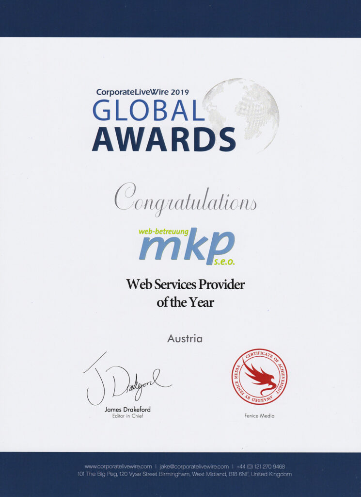 MKP Webbetreuung - Global Award 2019