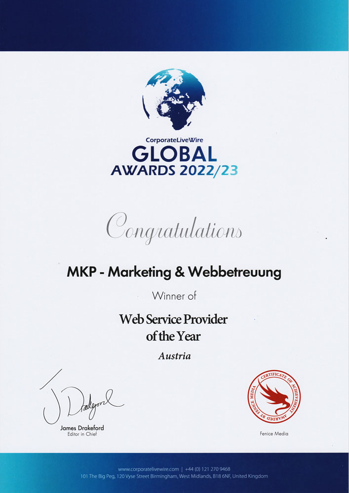 MKP Marketing & Webbetreuung | Global Award 2022/23