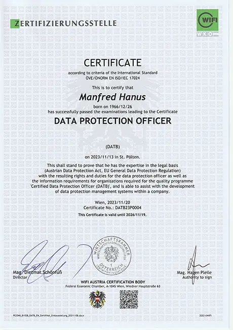 Manfred Hanus | Certified Data Protection Officer